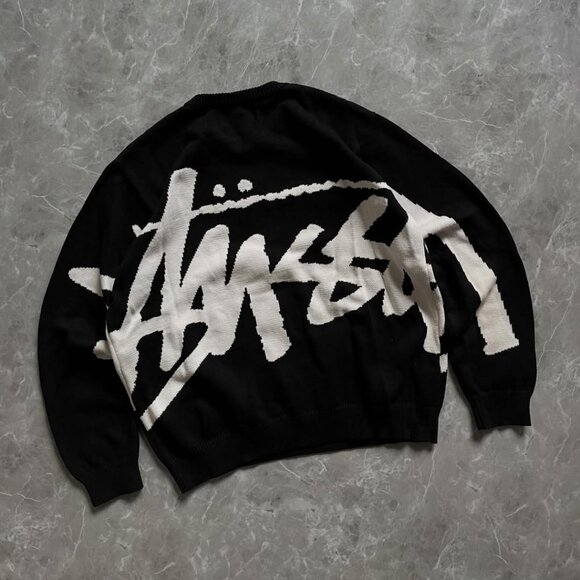 Stüssy Stock Logo Jacquard Knit Sweater Black/White - M